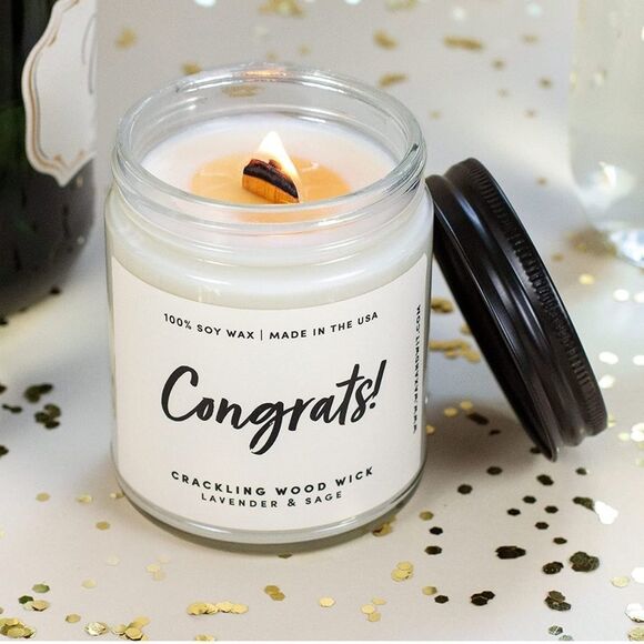 NWT Wool + Pepper Co. CONGRATS Crackling Wood Wick Soy Candle - Picture 1 of 5